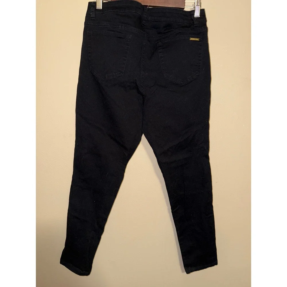 Michael Kors Womens Black Skinny Jeans Gold Hardware Size 10 Mid Rise Minimalist